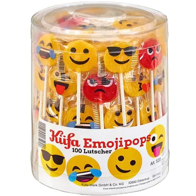 Immagine prodotto di Küfa Emojipops lecca-lecca con motivi 100 pezzi incartati singolarmente 1300g