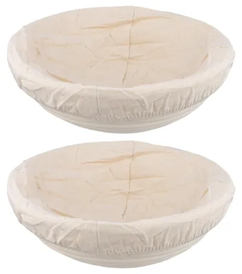 Gärkörbchen-Set, 2 Stück, rund, 23 cm, Rattan, mit Leineneinlage