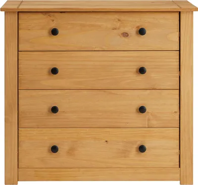 Produktbild von Kommode CANCUN im Landhaus Stil aus Kiefer massiv, moderne Anrichte mit 4 Schubladen, Sideboard mit gebeizter gewachster Oberfläche