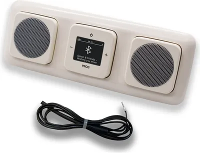 Produktbild von Busch Jäger DAB+ Unterputz Bluetooth Radio Set 8217U-101 inkl. 2x Lautsprecher im 3 fach Rahmen in Duro 2000 cremeweiß inkl. 0,9m EBROM Wurfantenne 8217U - 8217 U - 8217 U-101