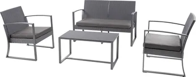 Produktbild von SVITA LOIS XL Poly Rattan Sitzgruppe Gartenmöbel Metall-Garnitur Bistro-Set Tisch Sessel Grau