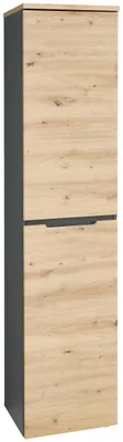 Büroschrank MEMPHIS 1-türig GH05 mit Artisan-Eiche-Front und graphitfarbenem Korpus in Gesamtansicht.