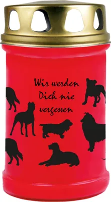 Produktbild von Grabkerze Rot, Brenndauer: 48 Stunden, Motiv: Hunde