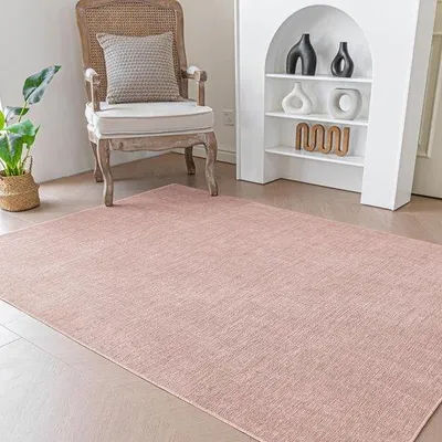 Produktbild von Unyqoos® weicher, waschbarer, rutschfester Chenille‑Niedrigflor‑Teppich in Rosa für Wohnzimmer & Kinderzimmer, mit TPR‑Unterseite