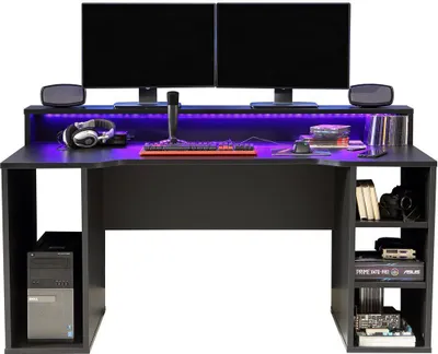 Produktbild von Schreibtisch Gamingdesk Computertisch Zockertisch Tisch Gaming Büro "Tamas I" Schwarz matt / inkl. Beleuchtung