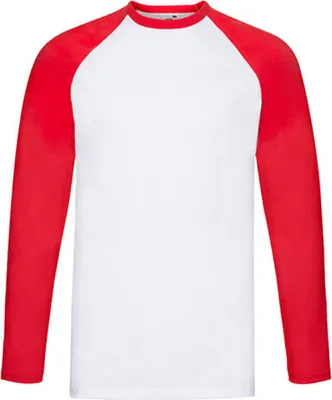 Produktbild von Fruit of the Loom 61-028-0 | Long Sleeve Baseball Herren T-Shirt - Farbe: White/Red - Größe: XL