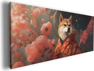 Produktbild von Wallario Premium Leinwandbild Samurai Shiba in Größe 60 x 150 cm