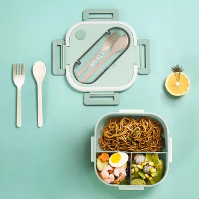 Produktbild von Fine Life Pro Lunchbox Kinder Brotdose (3 Fächer) Auslaufsicher & BPA-frei-mit Besteck, Grün