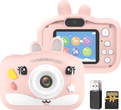 Produktbild von 1080P-Digitalkamera fuer Kinder, digitale Videokamera fuer Kinder, Doppelobjektiv, 2,0-Zoll-IPS-Bildschirm, 8-facher Zoom, Selfie-Timer, OTG, Musik, Spiele, eingebauter Akku mit 32 GB TF-Karte, USB-Kartenleser, Umhaengeband, Geburtstags- und Weihnachtsgeschenk fuer Jungen und Maedchen