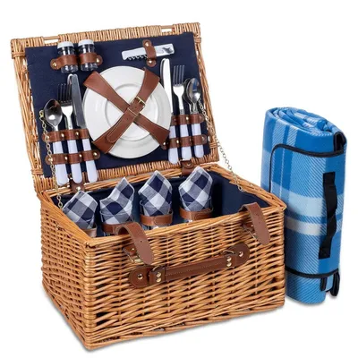 Produktbild von LifeGoods LifeGoods Picknickkorb - 29-teiliges Set mit Picknickdecke - 4 Personen - Kunstleder