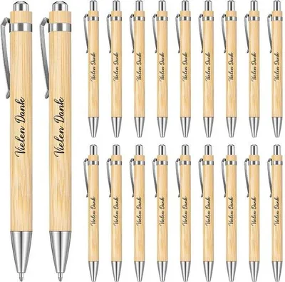 Image de Merci beaucoup. Ensemble de 20 stylos à bille en bois avec gravure