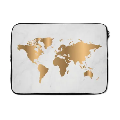 Produktbild von MuchoWow® Laptop Hülle 14 ZollWeltkarte - Gold - Marmoroptik - Luxus - Design Laptoptasche - Laptoptasche - Stoßsicher - Schutzhaube