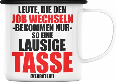 Produktbild von Trendation - Jobwechsel Emaille Tasse Geschenk Kollegin Kollege Lustig Abschiedsgeschenk Sprüche - Verräter Neuer Job (Schwarz)