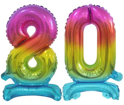 Produktbild von Stehender Folienballon Zahl 80 Regenbogen bunt 38 cm