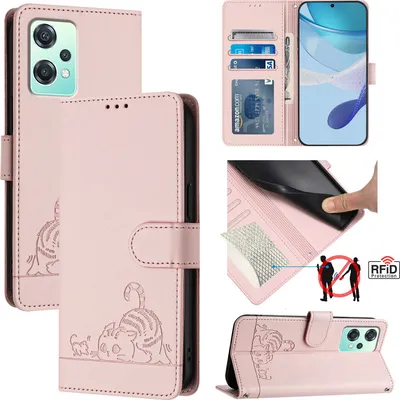 Produktbild von Leder Hülle für OnePlus Nord CE 2 Lite/Nord 2 Lite/Realme 9 5G/9 Pro Süße Katze Flip Case Brieftasche Schutzhülle mit Standfunktion Pink