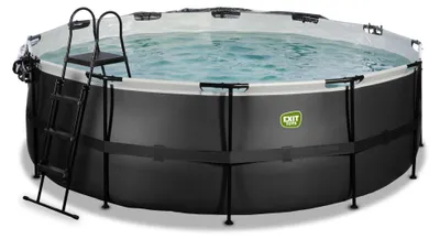 Produktbild von EXIT Black Leather Rahmenpool ø427, Aufstellpool, mit Sandfilteranlage & Überdachung & Wärmepumpe, Rund, Schwarz