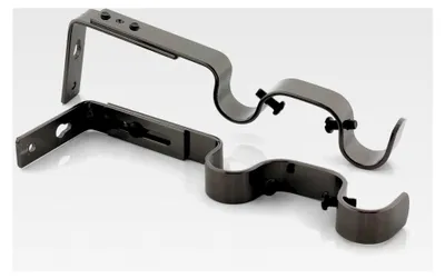 Produktbild von Verstellbare doppelte Halterung für 2 Gardinenstangen, 2 Stück, Wandhalterung aus robustem Eisen, für Stangen mit einem Durchmesser von 18 – 20 mm (offen Doppel 165 mm, Nickel schwarz)