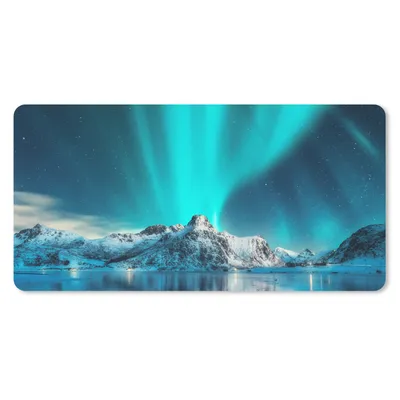 Produktbild von MuchoWow® Schreibtischunterlage Nordlicht - Eis - Schnee - Norwegen - Blau - Berge 80x40 cm - XXL Mauspad - Gaming Mauspad