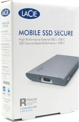 Obrázek produktu pro LaCie Mobile Secure STKH2000800 - SSD - vysoký výkon - šifrovaný - 2 TB - externí (přenosný) - USB 3.2 Gen 2 (konektor USB-C) - 256bitový AES - vesmírně šedý - s 3letou zárukou Seagate Rescue pro obnovu dat