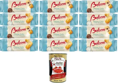 Produktbild von Balconi Testpalet Plume Cake Classico con Yogurt, con Cuore di Cioccolato Plume Cake mit Schokoladenherz,Klassisch mit Joghurt 12x 190gr + Italian Gourmet Polpa 400g