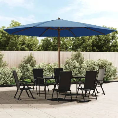 Image de Parasol The Living Store avec mât en bois, bleu azur, 400 x 273 cm