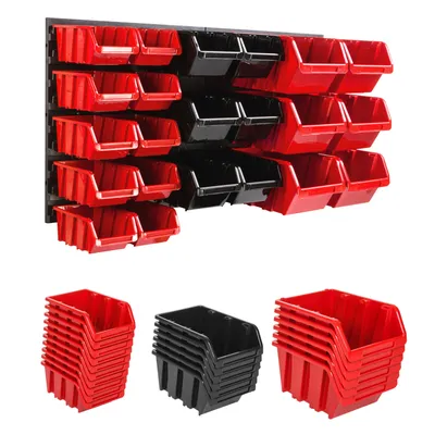 Produktbild von Lagersystem Wandregal 772 x 390 mm | 22 stck. Box | Stapelboxen Schüttenregal Sichtlagerkästen | Extra Starke Wandplatten | Regal Erweiterbar | Werkstattregal Lagerregal Werkstattwandregal Steckregal