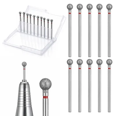 Immagine prodotto di Set di punte per fresa diamantata a forma di sfera, 10 pezzi, con custodia per manicure e pedicure