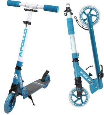 Zdjęcie produktu dla Apollo 145mm hulajnoga miejska z amortyzacją „Skyracer LED” składana i z regulowaną wysokością kierownicy - niebieski/biały