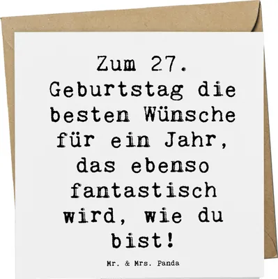 Produktbild von Mr. & Mrs. Panda Glückwunschkarte Spruch 27. Geburtstag Wünsche - Weiß - Geschenk, faltkarte, besondere Geschenke, Happy Birthday, 27 Jahre, Klappkarte, Geburtstagsdeko