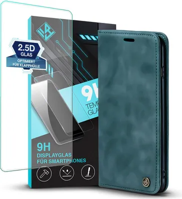 Produktbild von Handy Hülle für Nokia G22 mit 9H Displayglas Klapphülle Bookcase Flip Cover Handy Tasche Etui Farbe: Petrol
