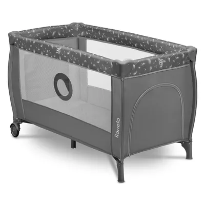 Produktbild von LIONELO Stefi Plus 2-in-1 Reisebett und Laufstall bis 15 kg, Babybett, Kinderreisebett mit Matratze, Seitlicher Eingang mit Reißverschluss - Grau Weiß