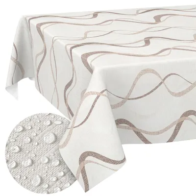 Produktbild von ANRO Wachstuch-Tischdecke 180x140cm Schnittkante Wellen Braun