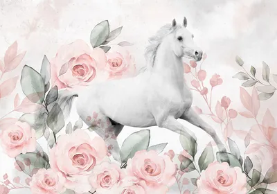 Produktbild von Vlies Fototapete weißes Pferd 400x280 cmTapeten Wandtapete XXL Tiere Galopp Blumen Natur g-C-10022-a-a