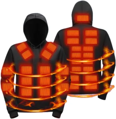 Produktbild von ASKSA Herren Damen Beheizbarer Hoodie Heated Beheizter Kapuzenpullover Heizung 17 Heizzonen 3 Temperaturregelung Heizzonen Hoodiebeheizbarer Pullover,Schwarz,XL