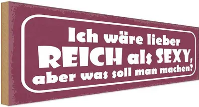 Produktbild von vianmo Holzschild 10x27 cm ich wäre lieber reich als sexy Dekoration