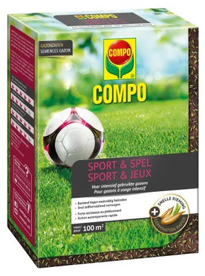 Produktbild von Compo Grassamen 2kg bis zu 100m² - Sport & Spiel - Schnelle Keimung - Schnelle Selbstheilung - Grün gefärbt gegen Vogelkot