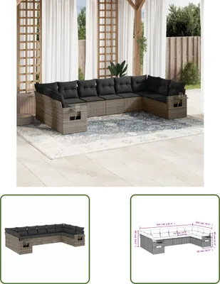 Produktbild von The Living Store 10-tlg. Garten-Sofagarnitur mit Kissen Grau Poly Rattan