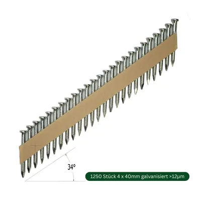 Zdjęcie produktu dla Gwoździe kotwiące  34° 1250 sztuk 40 mm z rowkiem, ocynkowane, kompatybilne z Senco KMR, BEA, Tjep