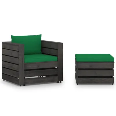 Produktbild von 2-tlg. Garten-Lounge-Set mit Kissen Grau Imprägniertes Holz