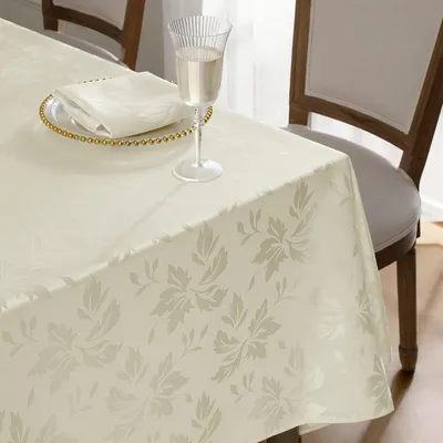 Immagine prodotto di Tovaglia rettangolare, 140x240 cm, color crema, tessuto jacquard damascato, motivo floreale, idrorepellente