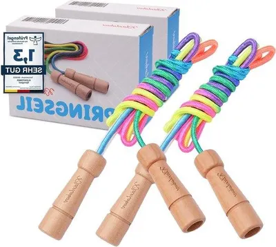 Produktbild von Famanu Springseilset für Kinder - 2 Sets, verstellbar bis 220 cm, Regenbogenfarben, mit Übungsanleitung