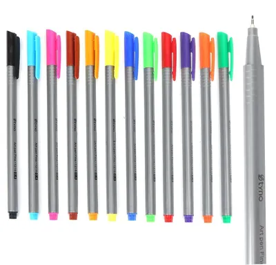 Immagine prodotto di Set di pennarelli a punta fine, 12 colori, punta metallica da 0,3 mm, design ergonomico a forma di triangolo, inchiostro a base d'acqua, confezione da 12 pezzi