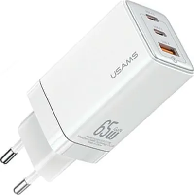 Obrázok produktu pre Usams Lad. Siete. 2Xusb-C+1Xusb 65W (Iba Hlava) Gan Pd3.0 +Qc3.0 Rýchle Nabíjanie Biela/Biela Sandru Series Cc180Tc02 (Us-Cc180)