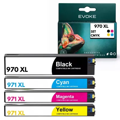 Produktbild von Evoke kompatible Tinte für HP 970XL 971XL 972XL 973XL 970-974XL 4x CMYK:Schwarz,Cyan,Magenta,Gelb 580 ml OfficeJet Pro X451dw X476 X476dn X476dw X551dw X576dw, KI-generiertes Bild