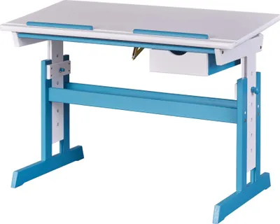 Produktbild von FURNARO Kinderschreibtisch Schreibtisch Ida weiß petrol höhenverstellbar 109cm