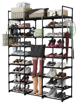 Produktbild von 9-lagiges Metall-Schuhregal mit Haken zur Aufbewahrung