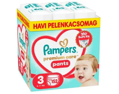 Obrázek produktu pro Pampers Premium Care plenkové kalhotky 6–11 kg, velikost Midi 3 (152 ks)