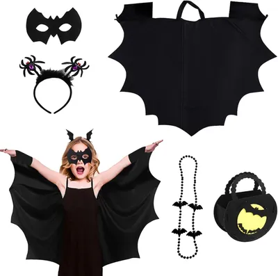 Immagine prodotto di Costume da pipistrello nero per bambini 5 in 1 per Halloween con maschera