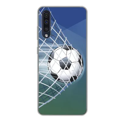 Produktbild von MuchoWow® Handyhülle Schutzhülle Hülle für Samsung Galaxy A50 Eine Illustration eines Fußballs im Netz - Jungen - Mädchen - Kinder Silikon Softcase Handy Hülle - Mobiltelefonhülle