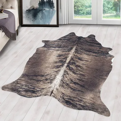 Produktbild von Carpetsale24 Kunstfell Teppich Fellimitat Rinderfell Kuhfell Zebrafell Tigerfell Waschbarer Teppich Kaminteppich Digitaldruck Grösse: 150x200 cm